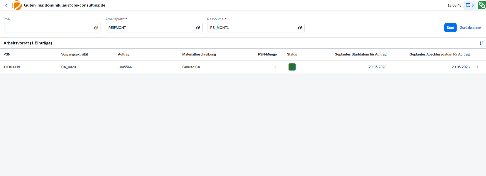 Arbeitsvorrat in SAP Digital Manufacturing